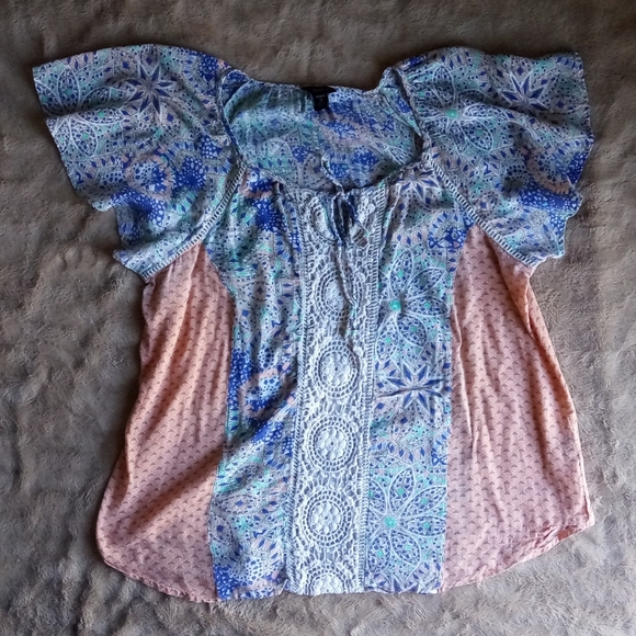 Intro Woman Cotton Boho Mixed Print Top 1X - Picture 8 of 8